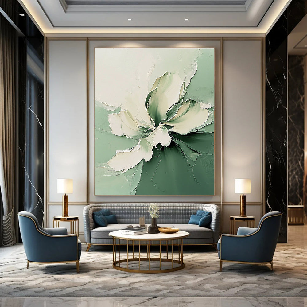 Green and White Flower Abstract Painting for Fresh Interiors GAB0709
