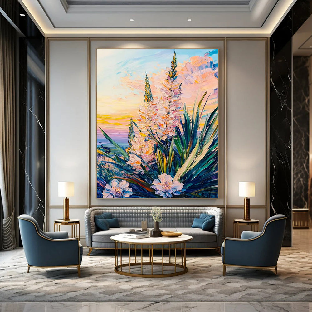 Pastel Floral Sunset Abstract Painting for Romantic Bed and Breakfasts HENG528