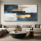 Blue - Gold - White Abstract Blocks Painting with Structured Sophistication WINK374
