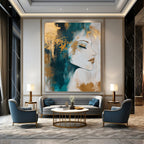 Gold - Accented Portrait Abstract Painting for Luxurious Salons GAB0848