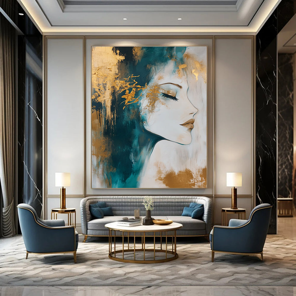 Gold - Accented Portrait Abstract Painting for Luxurious Salons GAB0848