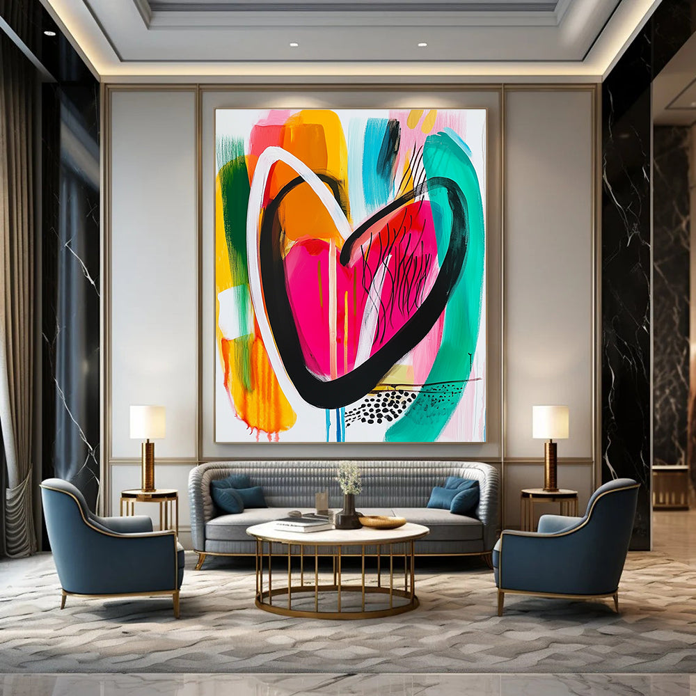 Colorful Heart Abstract Painting for Romantic Wedding Venue Reception Areas GAB1199