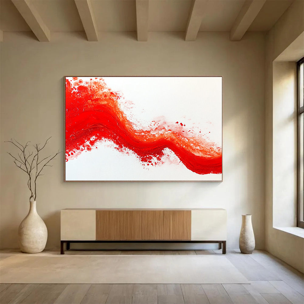 Bold Red Wave Energy Abstract Painting ABS200