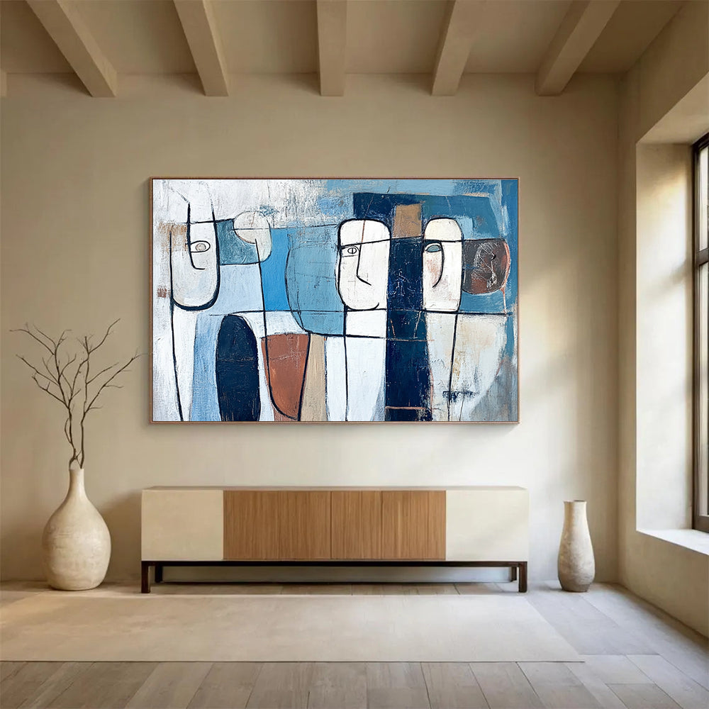 Abstract Face Figures with Geometric Lines Abstract Painting ABS348