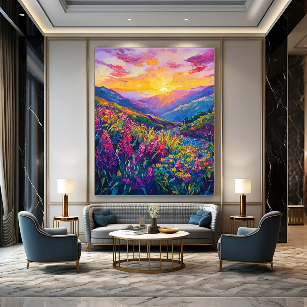 Vivid Mountain Landscape Abstract Painting for Luxury Ski Lodge Lounges HENG526