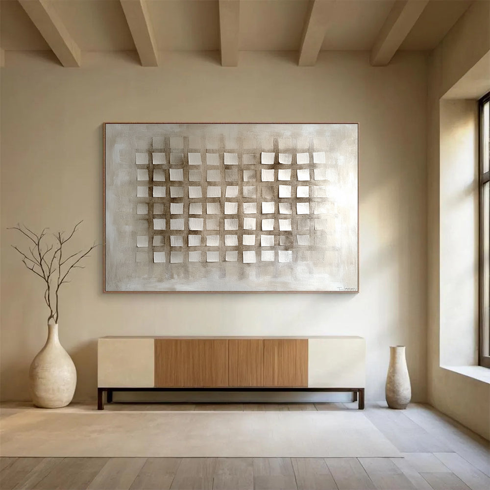 Minimalist Beige Grid Art for Modern Spaces Abstract Painting ABS121