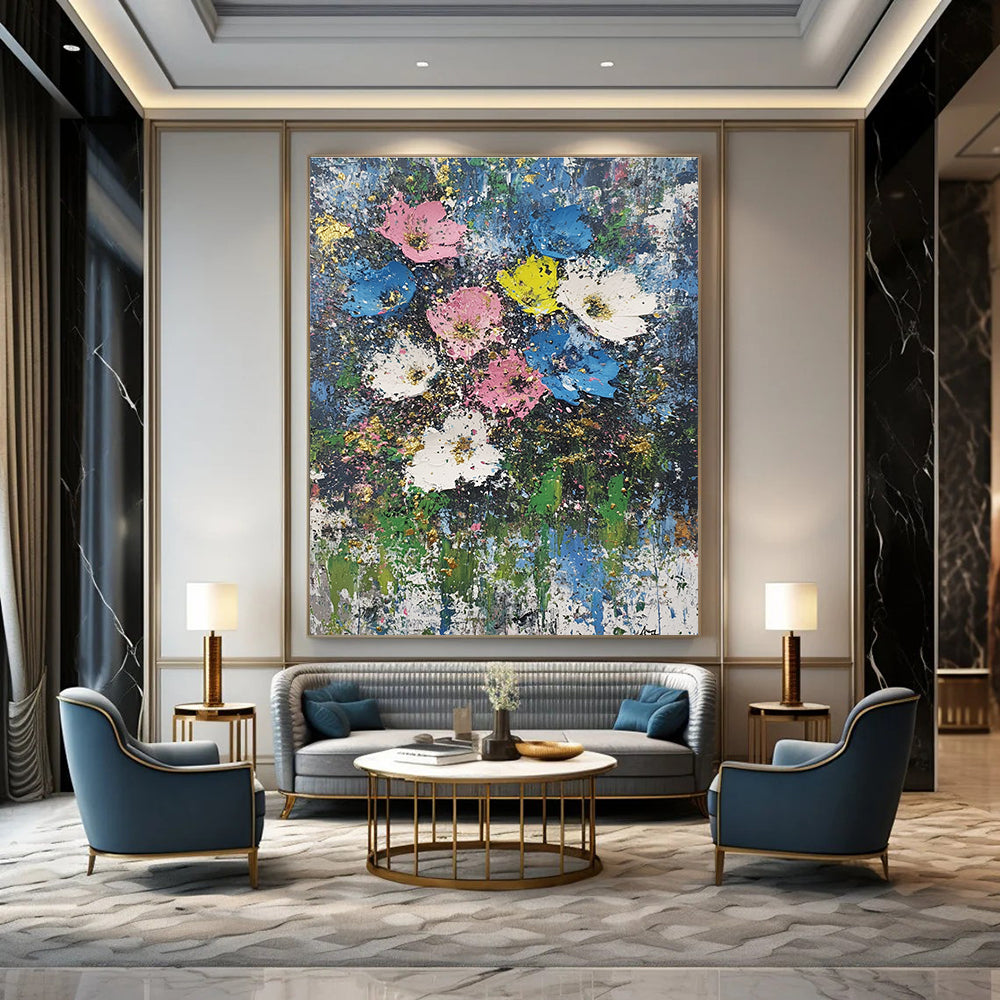 Colorful Flower Burst Textured Floral Abstract Painting GAB0241