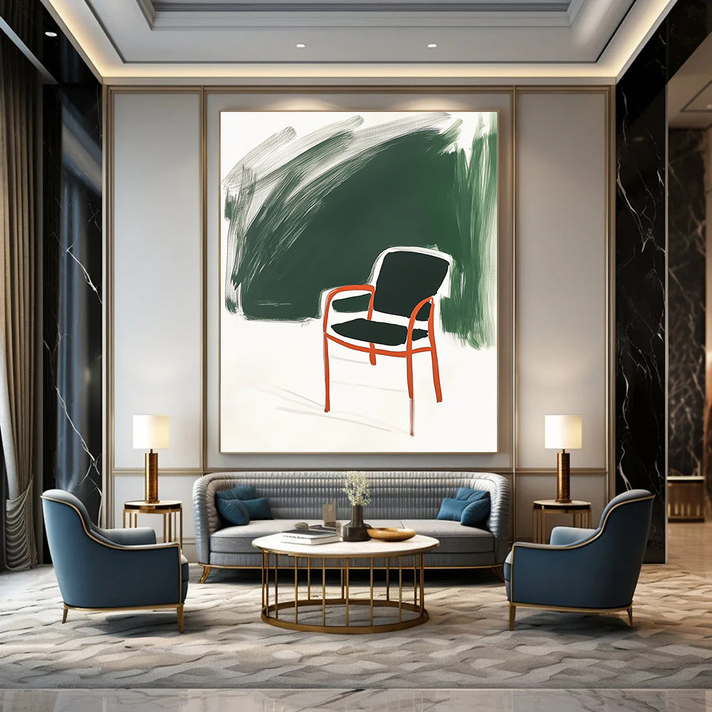 Chair with Bold Colors Abstract Painting for Vibrant Workspace Break Areas GAB1379