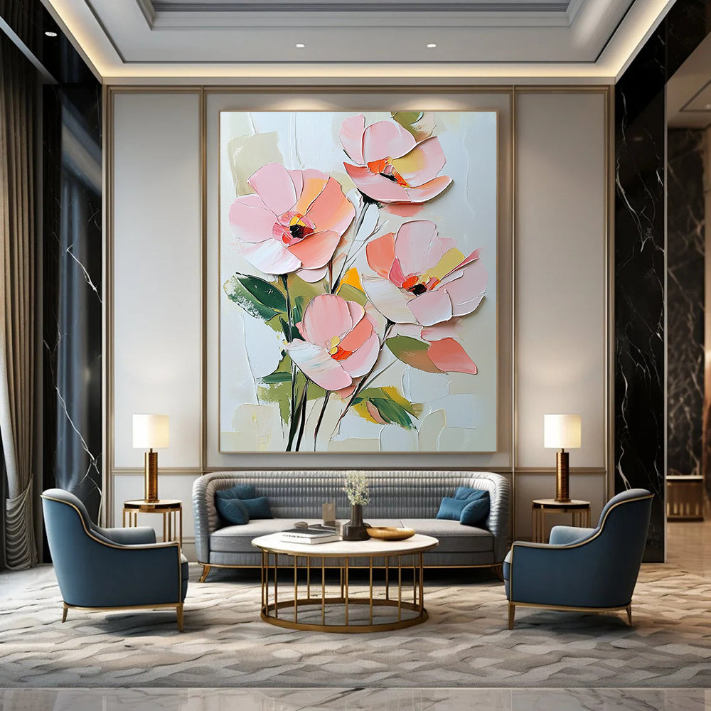 3D Pink Flower Bouquet Textured Abstract Painting for Elegant Spaces GAB1457