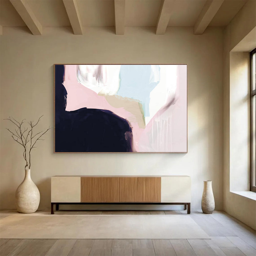 Soft Color Block Abstract Painting for Serene Bedrooms YHT132
