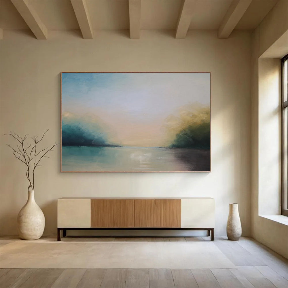 Misty River at Dusk Abstract Painting for Serene Retreats YHT014