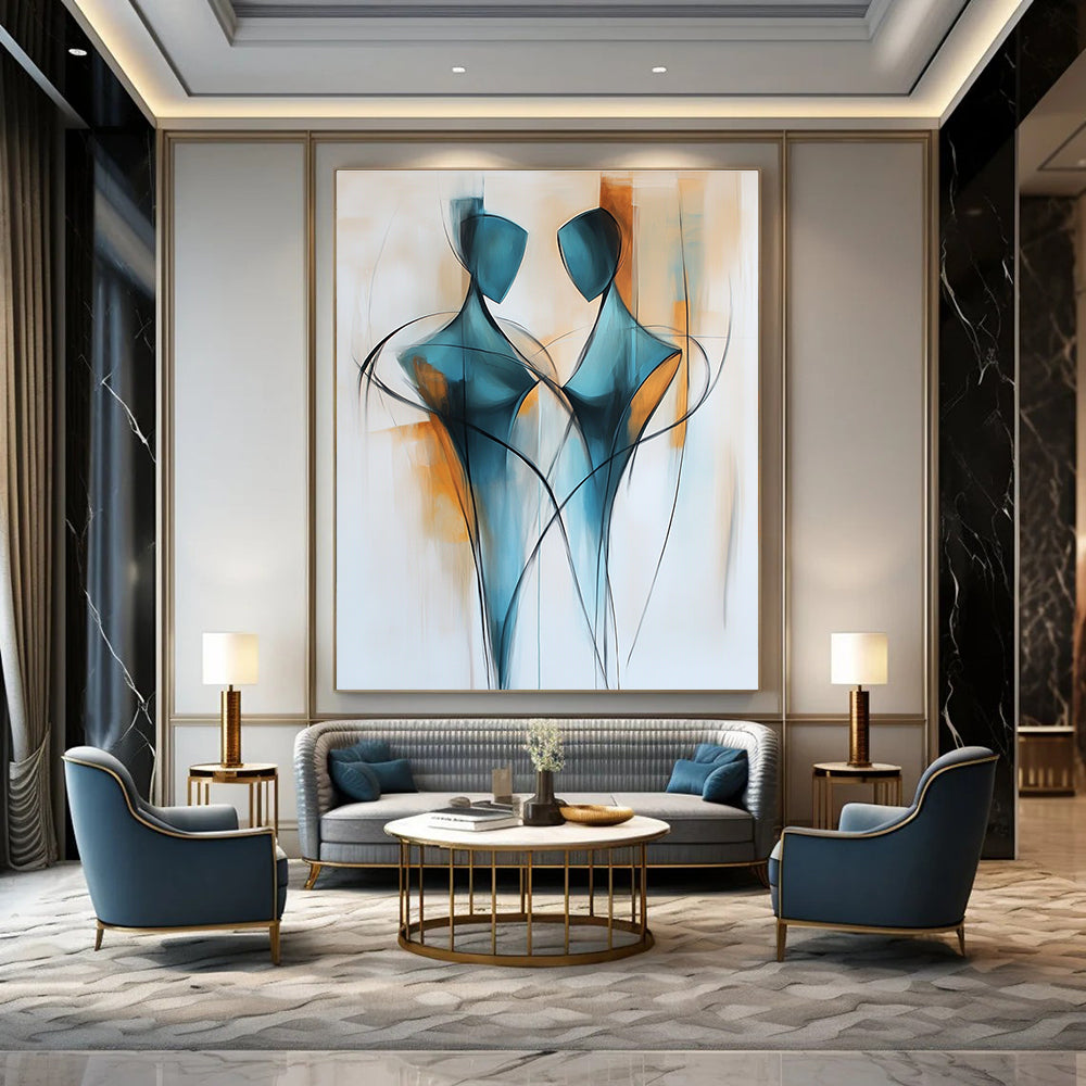 Dual Figure Abstract Painting for Contemporary Dance Studio Lounges GAB1175