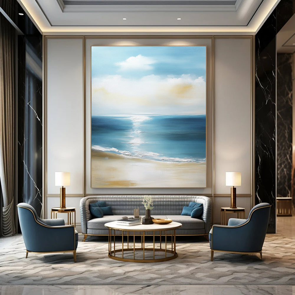 Calm Sea Beach Peaceful Abstract Painting for Coastal Homes GAB1483