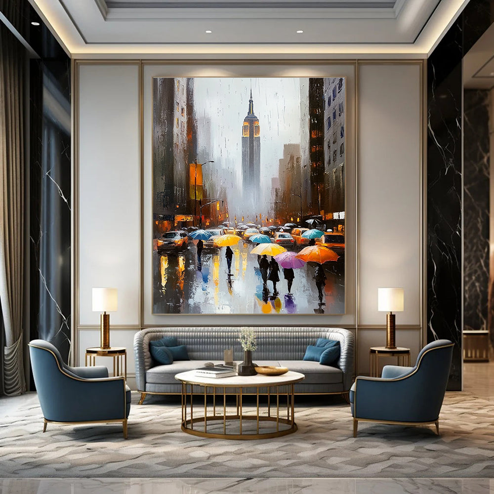 Rainy City Street Scene Realistic - Style Abstract Painting for Urban Lovers GAB1408