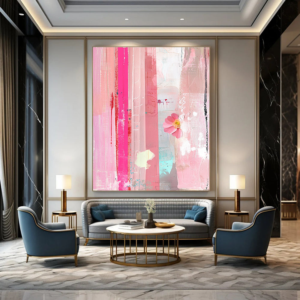 Pink Collage with Flower Abstract Painting for Artistic Spaces GAB1454