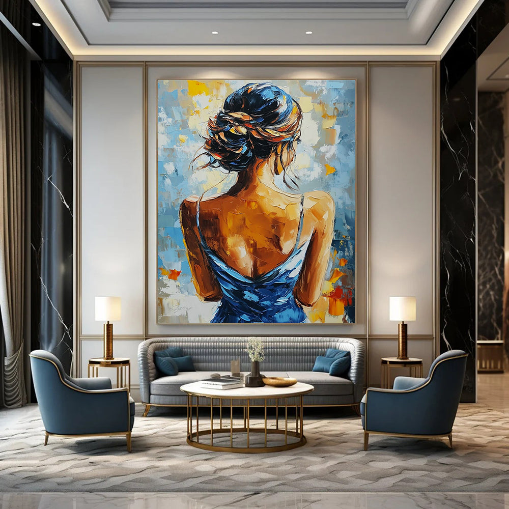 Mysterious Woman Back Abstract Painting with Bold Colors GAB0018