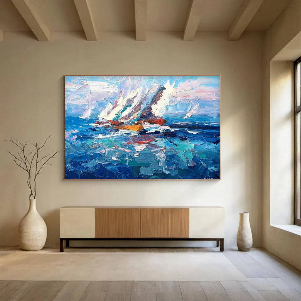 Sailing Boat Abstract Painting for Nautical - Inspired Living Rooms YHT472