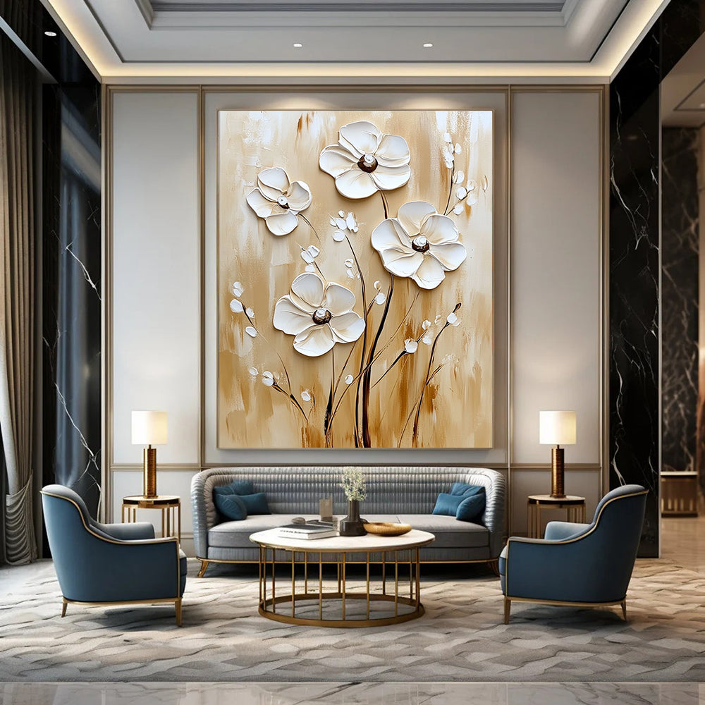 3D Cream - Colored Flowers Tactile Abstract Painting for Cozy Interiors GAB1527