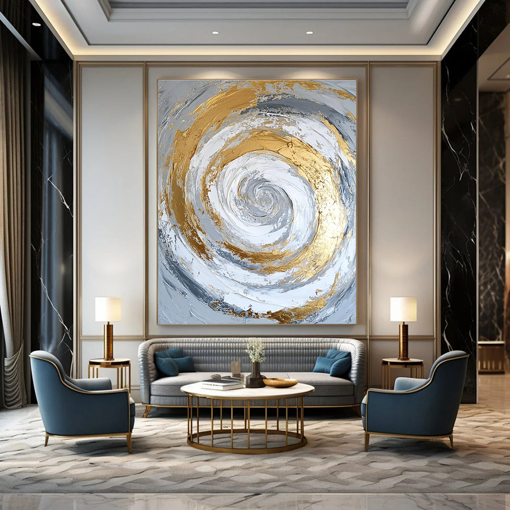 Golden Spiral Abstract Painting for Modern Dining Areas GAB0823