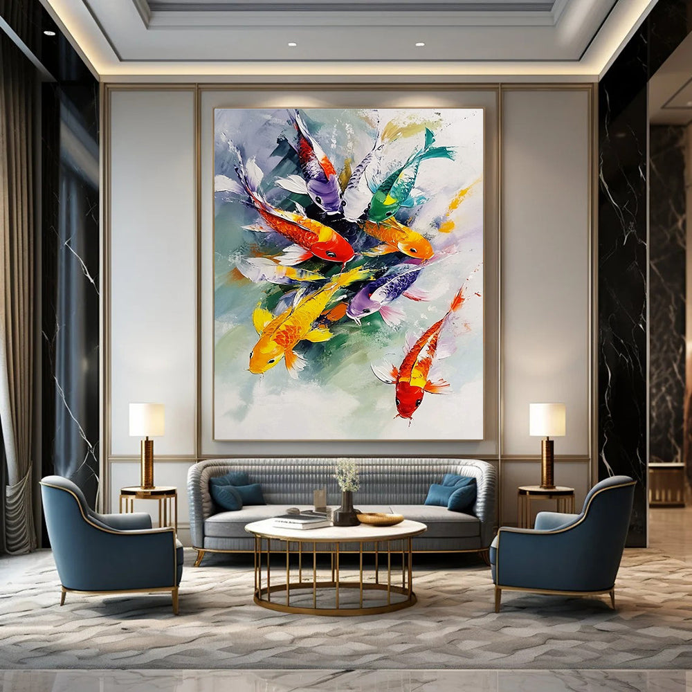 Colorful Koi Fish Painting of Vibrant Aquatic Energy GAB0146