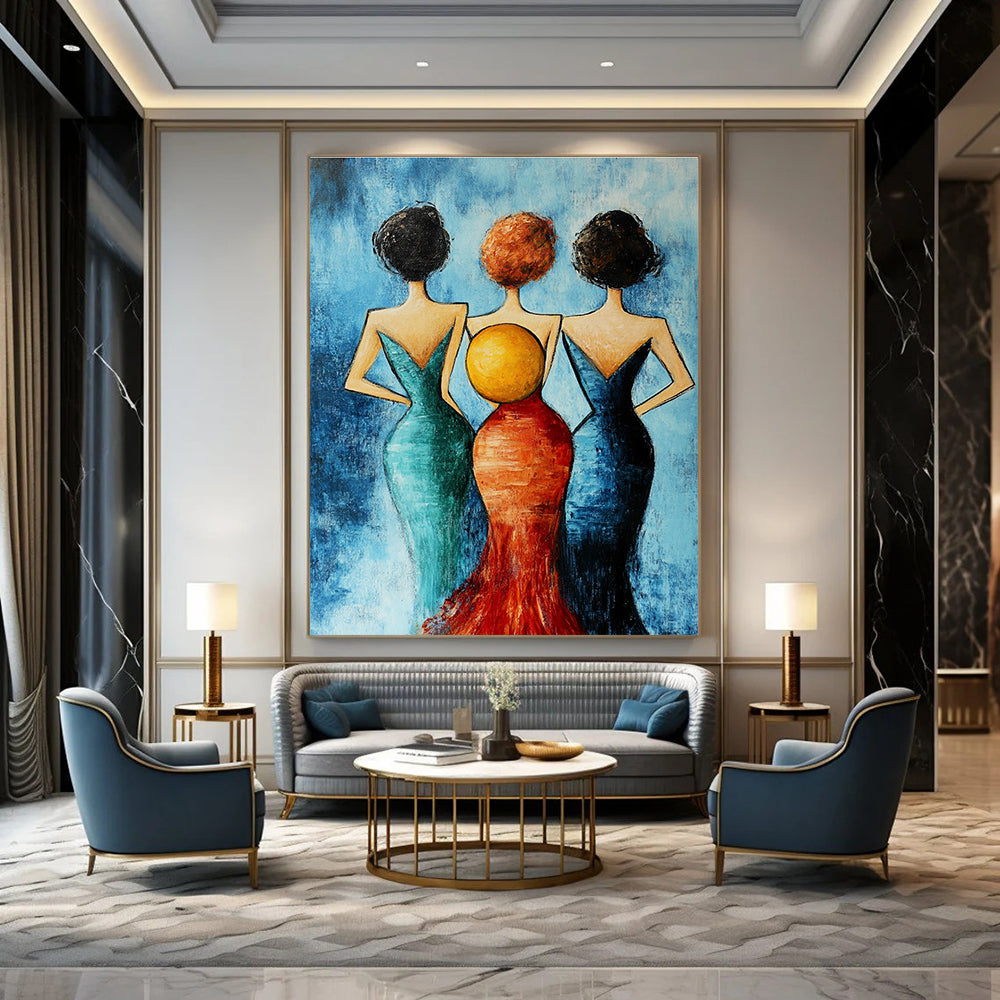 Three Women in Dresses Stylish Abstract Painting for Fashion - Forward Interiors GAB1491