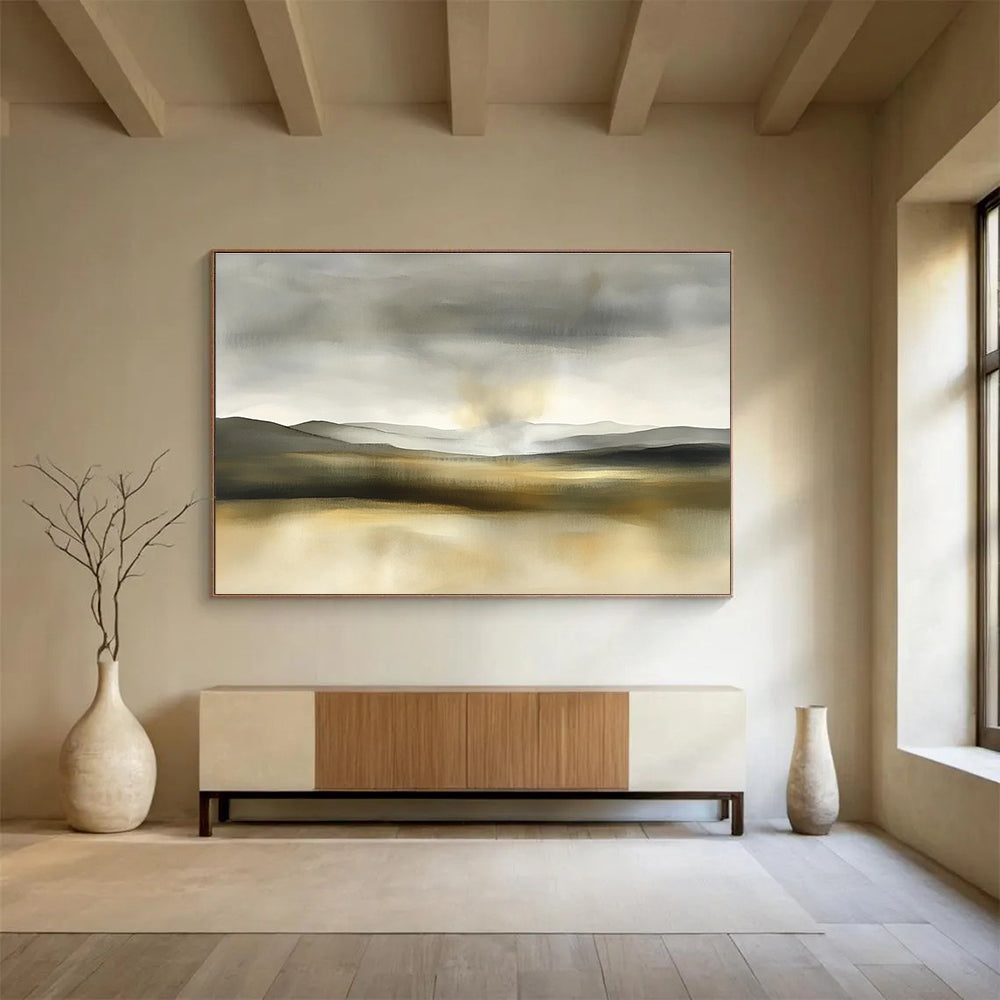Gray - Toned Landscape Abstract Painting with Depth ABS235