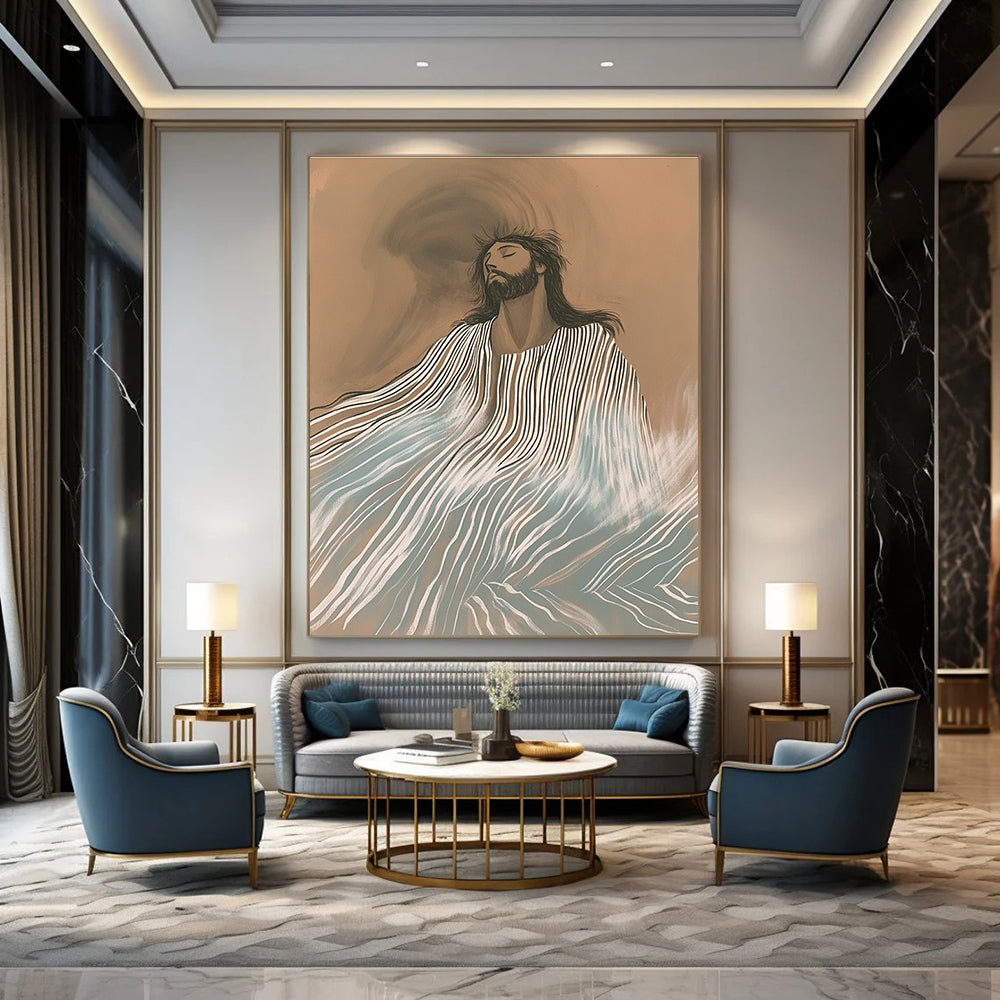 Serene Striped Figure Spiritual Narrative Abstract Painting GAB0282