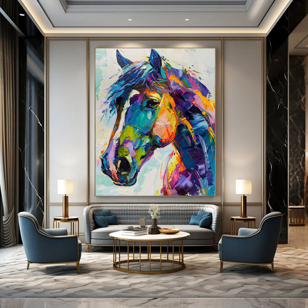 Colorful Horse Portrait Abstract Painting for Equestrian - Themed Clubs HENG086