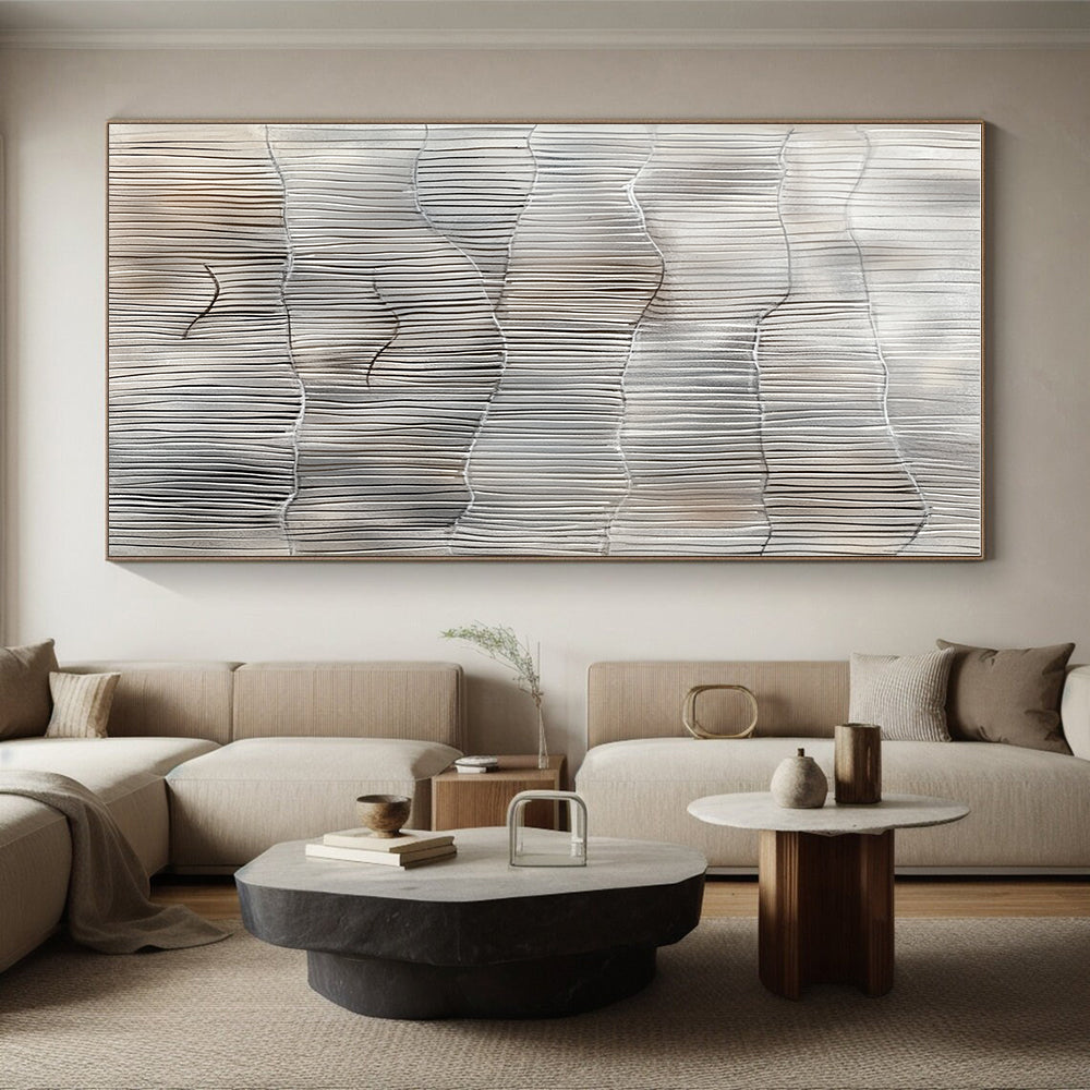 Silver and Gray Wavy Lines Abstract Painting with Subtle Rhythm WINK105