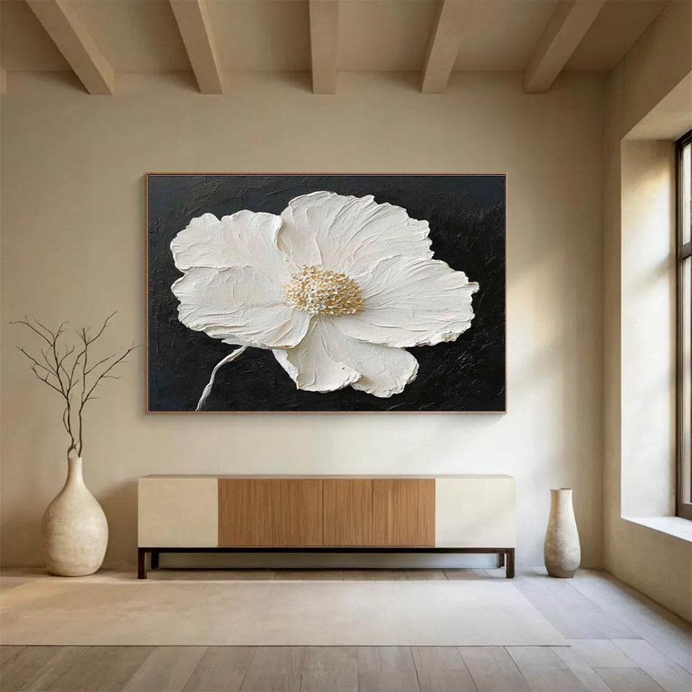 Textured White Flower Abstract Painting for Elegant Spaces YHT090