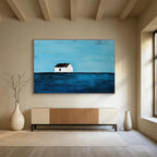 Serene Solitary House Art Capturing Peace and Contemplation in Minimalist Style Abstract Painting ABS144