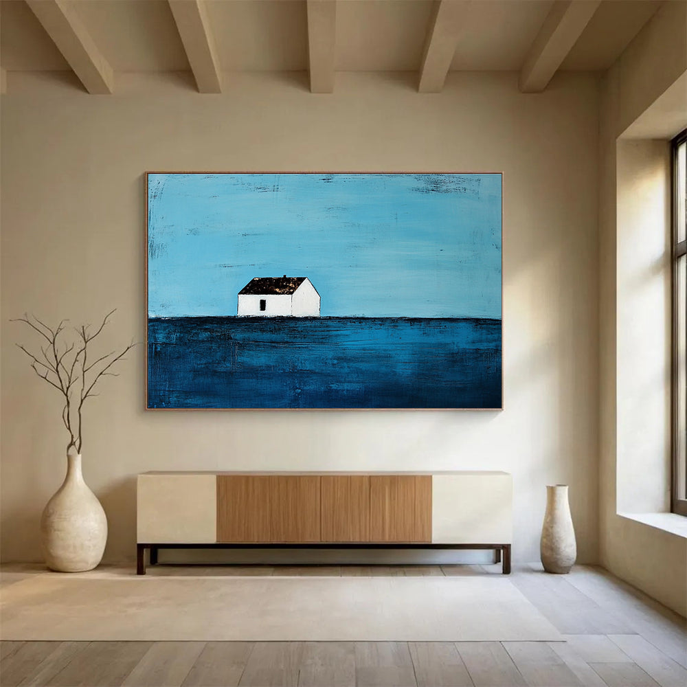 Serene Solitary House Art Capturing Peace and Contemplation in Minimalist Style Abstract Painting ABS144