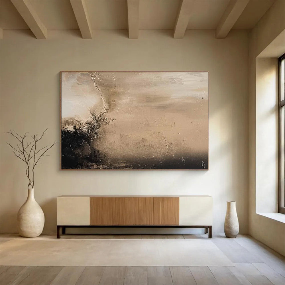 Beige and Black Abstract Painting for Minimalist Living Spaces YHT394