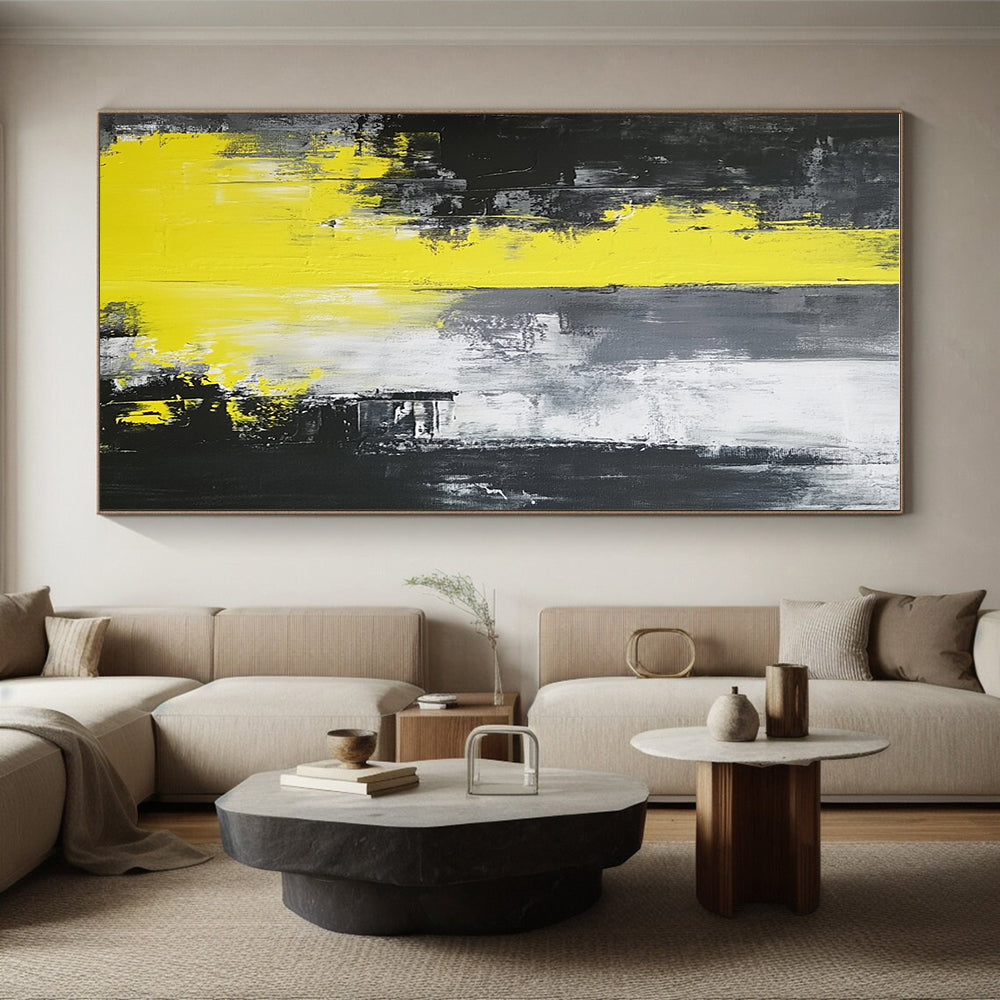 Yellow Black Gray Abstract Painting with Intense Drama WINK506