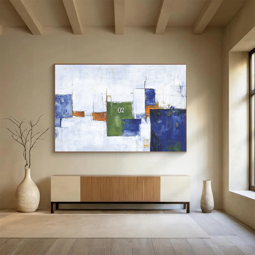 Abstract Geometric "02" with Colorful Blocks Abstract Painting ABS323
