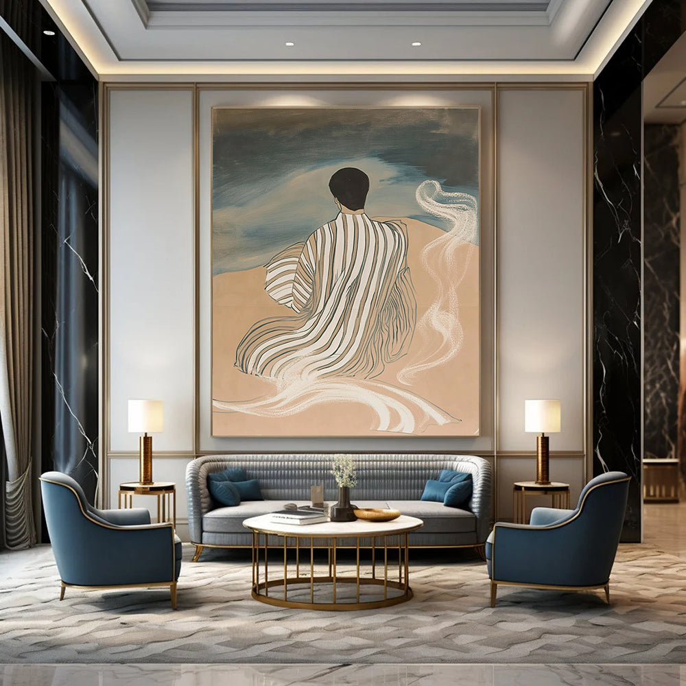 Figure by the Sea Serene Narrative Abstract Painting GAB0253