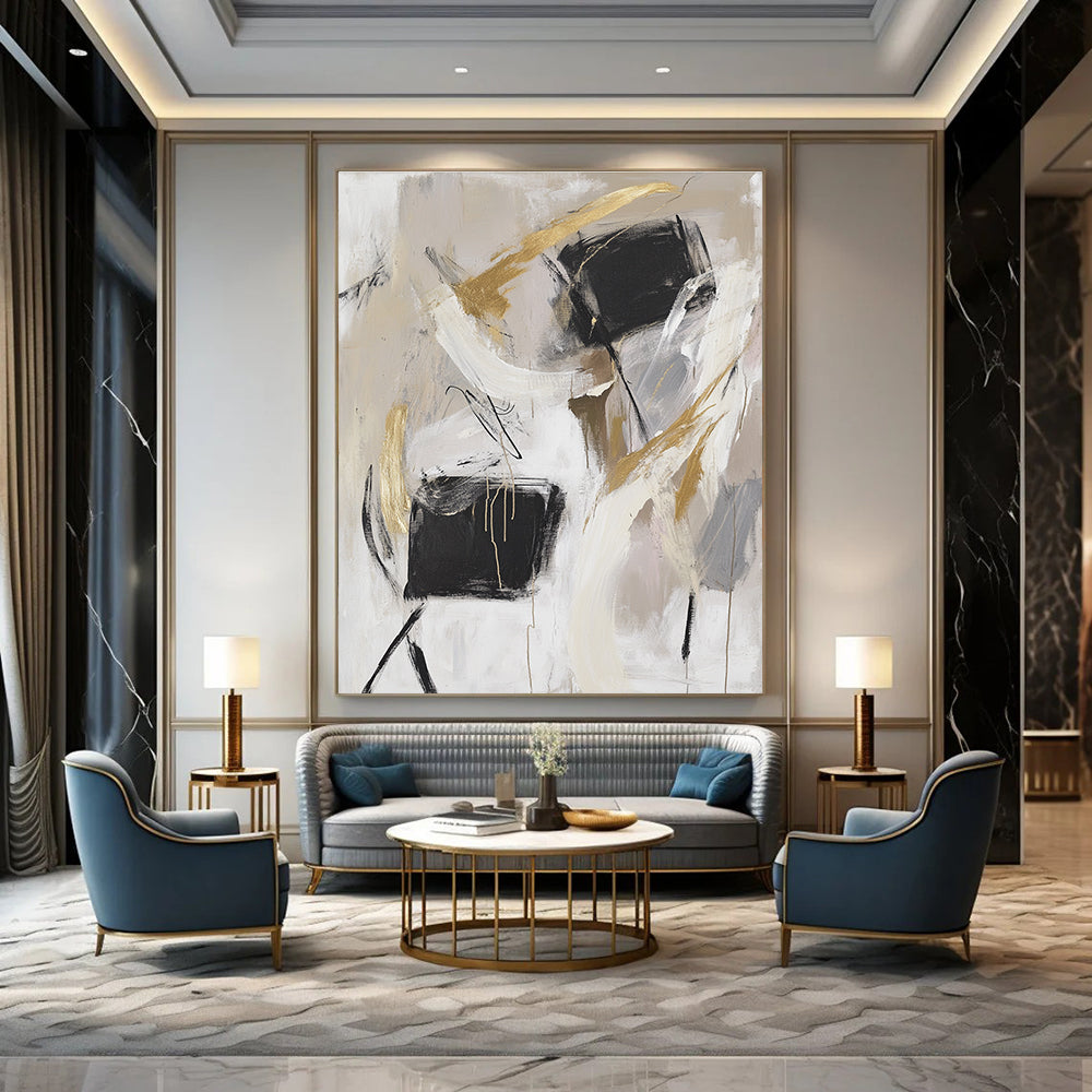 Black and Gold Abstract Painting for Luxury - Minimalist Home Offices GAB0915