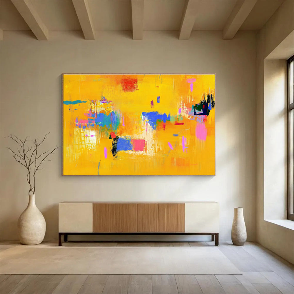 Bright Yellow Color Block Abstract Painting ABS306