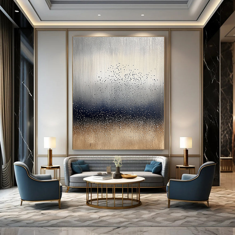 Silver and Gold Dotted Abstract Minimalist Painting for Modern Interiors GAB1444