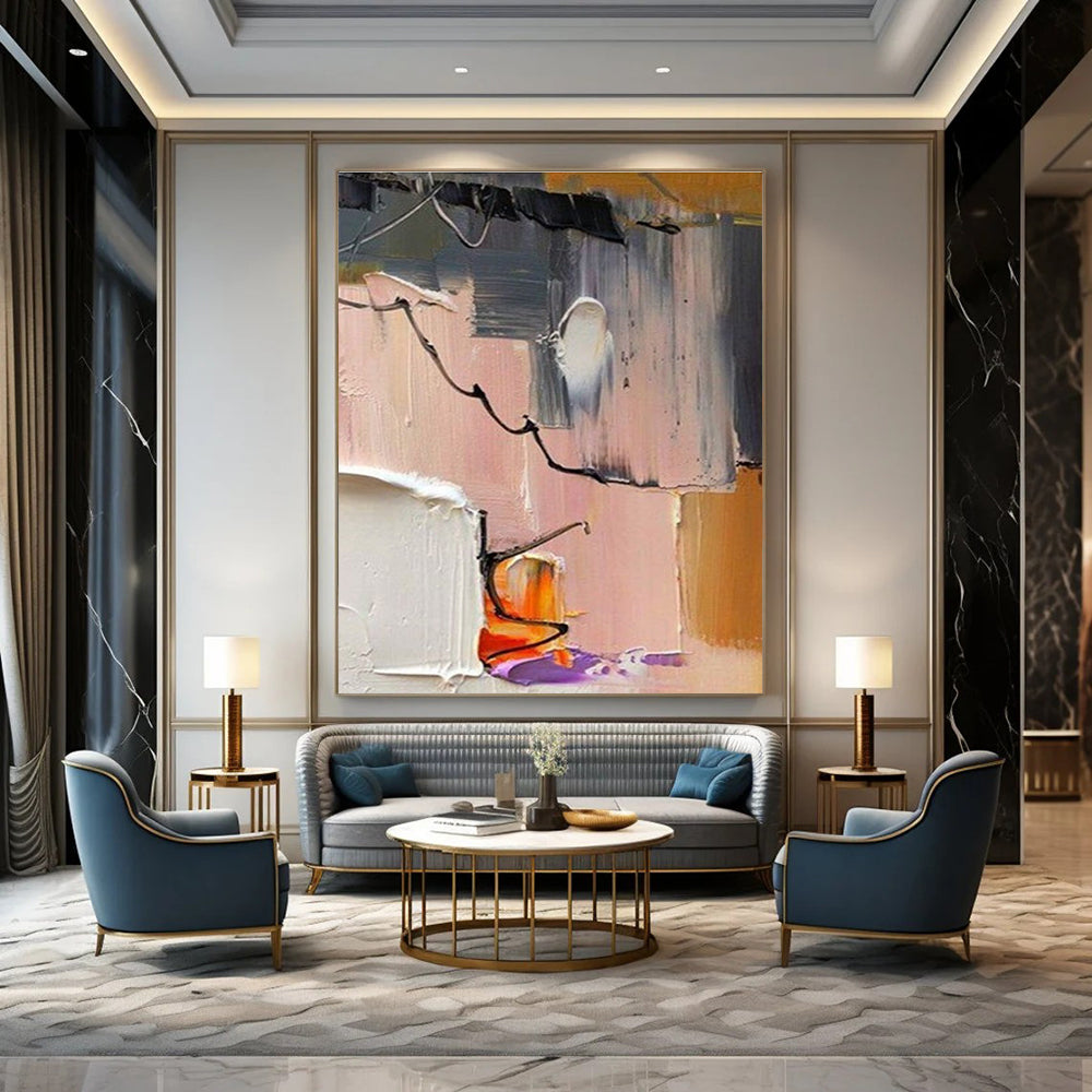 Impasto Abstract Color Blocks & Lines Painting for Modern Spaces HENG270
