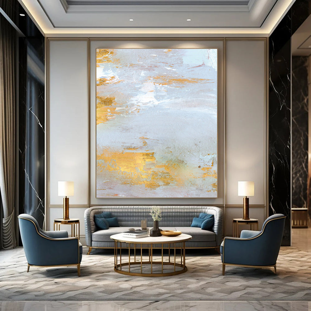 Gold - Accented Light Abstract Painting for Luxury Home Interiors HENG160