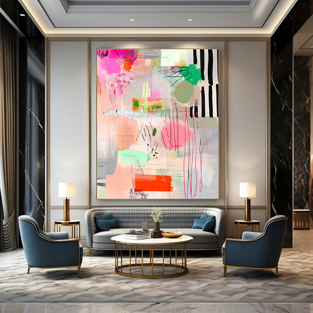 Pink and Colorful Abstract Shapes Lively Abstract Composition GAB0359