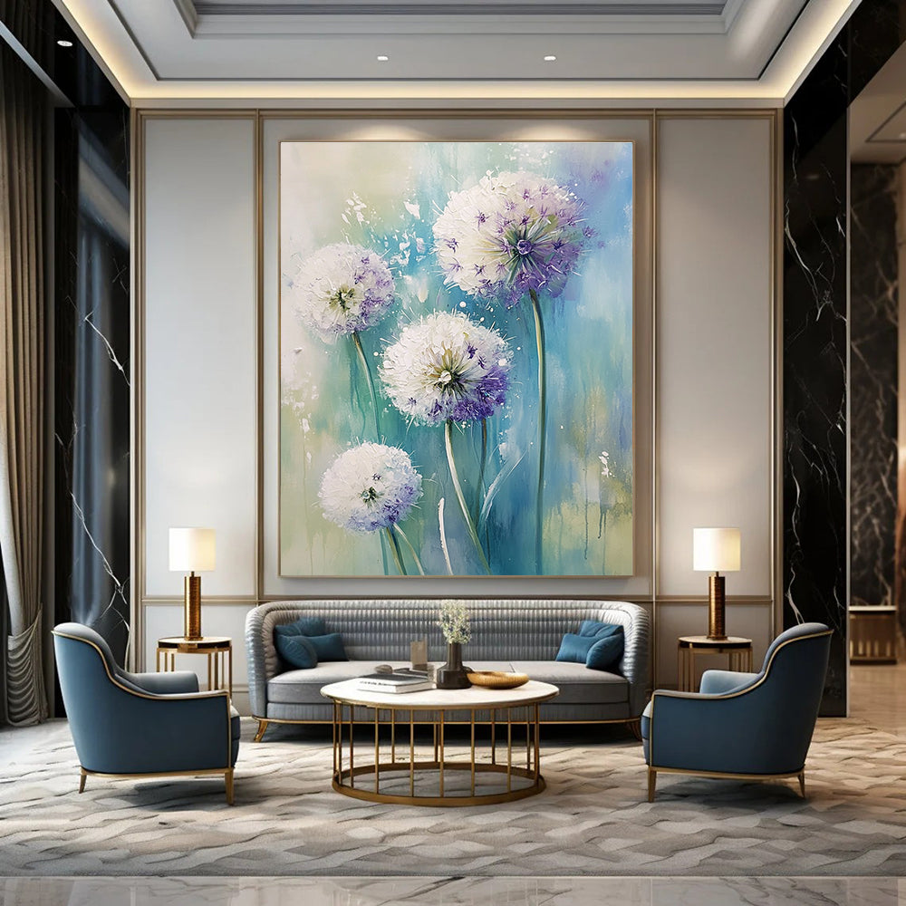 Purple and White Flowers Vibrant Abstract Painting for Bright Kitchens GAB1515