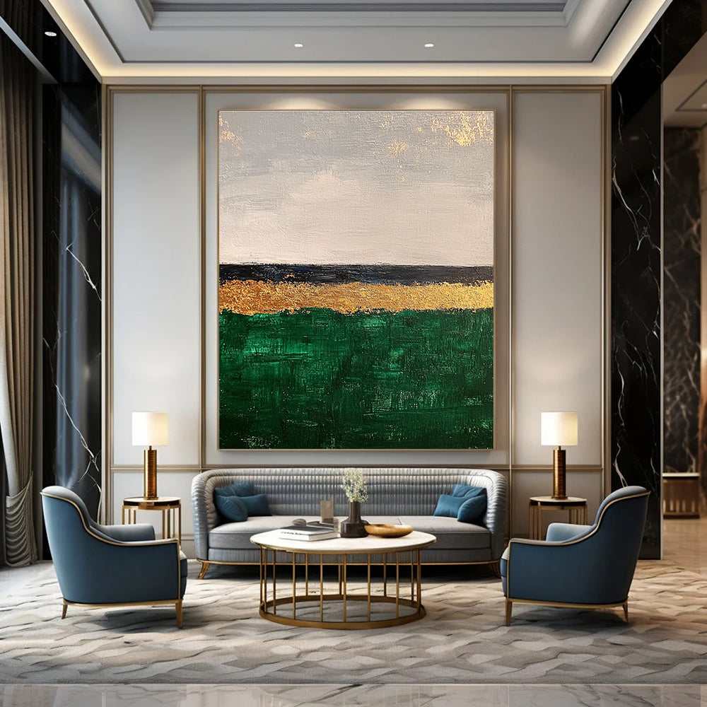 Minimalist Gold and Green Abstract Painting for Contemporary Home Offices GAB1298