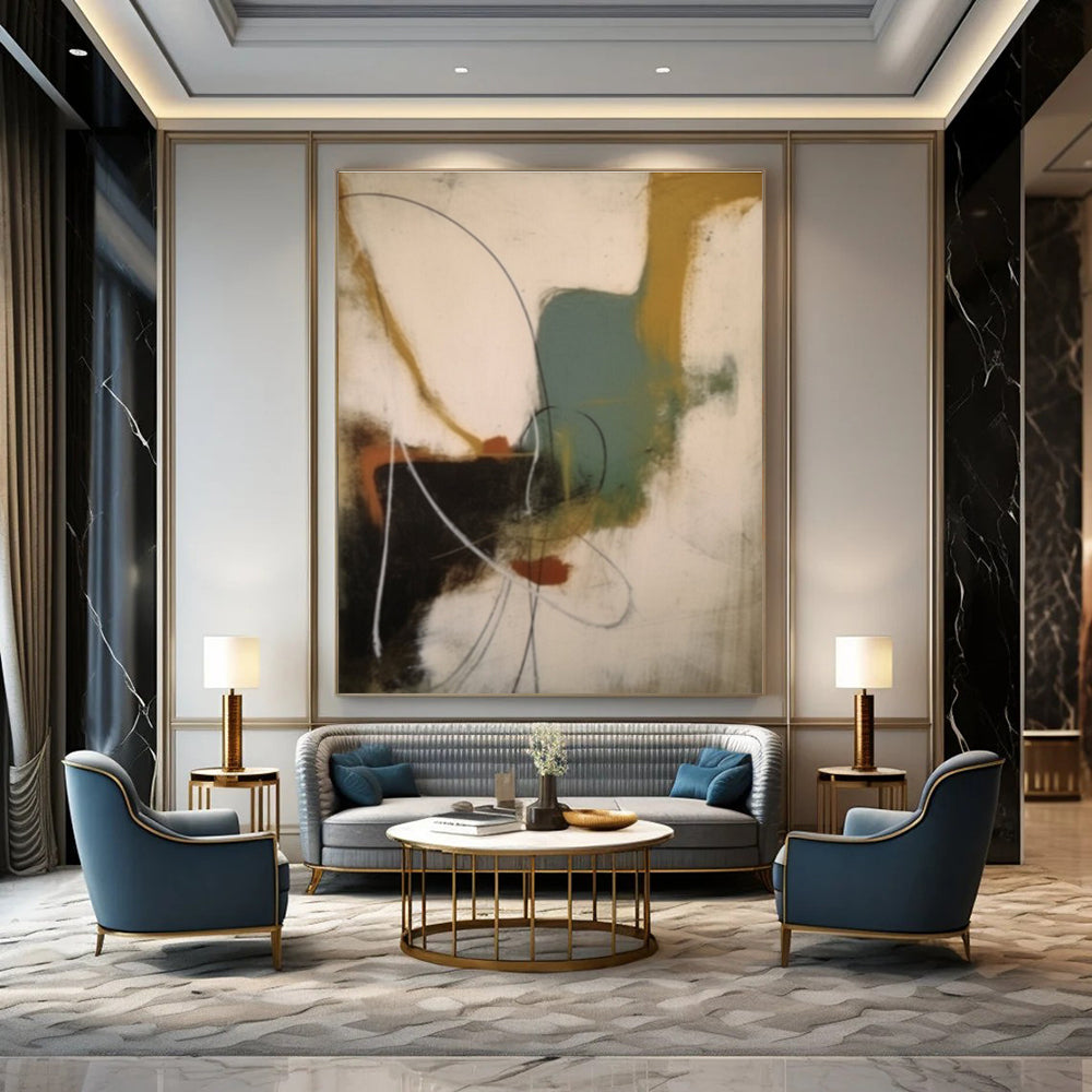 Colorful Abstract with Curved Lines Abstract Painting for Creative Workspaces HENG364