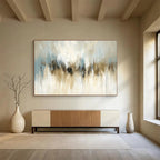 Beige and Blue Drip: Soft Hues in Flowing Forms Abstract Painting ABS171