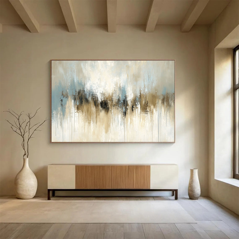 Beige and Blue Drip: Soft Hues in Flowing Forms Abstract Painting ABS171