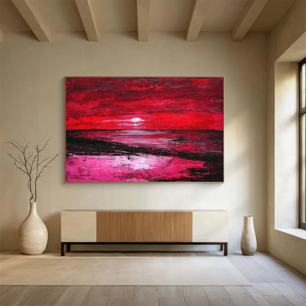 Red Sunset Abstract Landscape Painting with Dramatic Ambiance ABS432