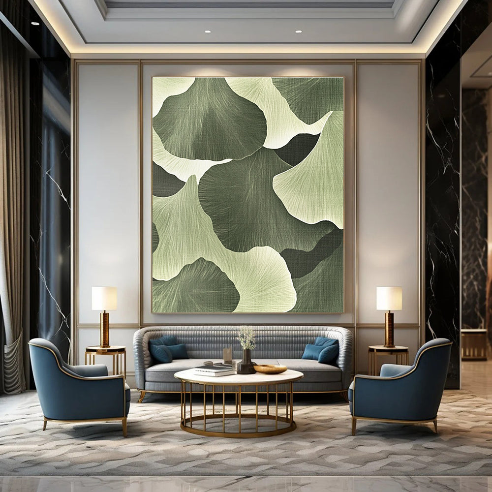 Green Ginkgo Leaf Patterns Abstract Painting with Nature - inspired Forms GAB0066