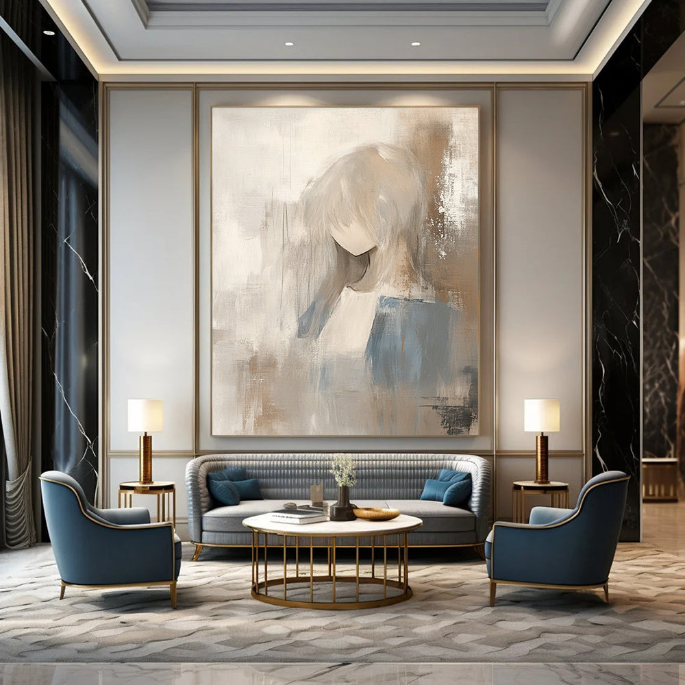 Figure in Neutral Tones Abstract Painting for Serene - Themed Bedrooms GAB0930